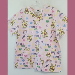 Jim Benton It's Happy Bunny SS Nurses Scrub Top Small